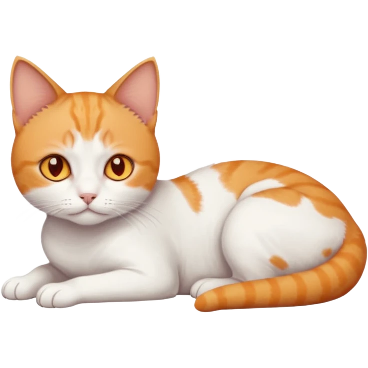 full body sad tiny short hair ginger and white cat with orange eyes lying down emoji