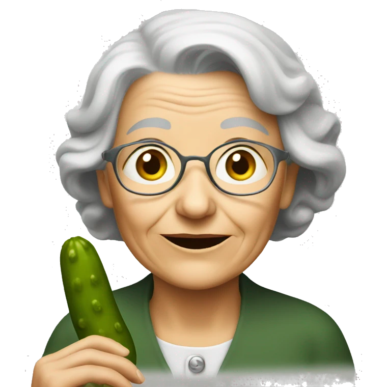 Elderly lady with pickle emoji