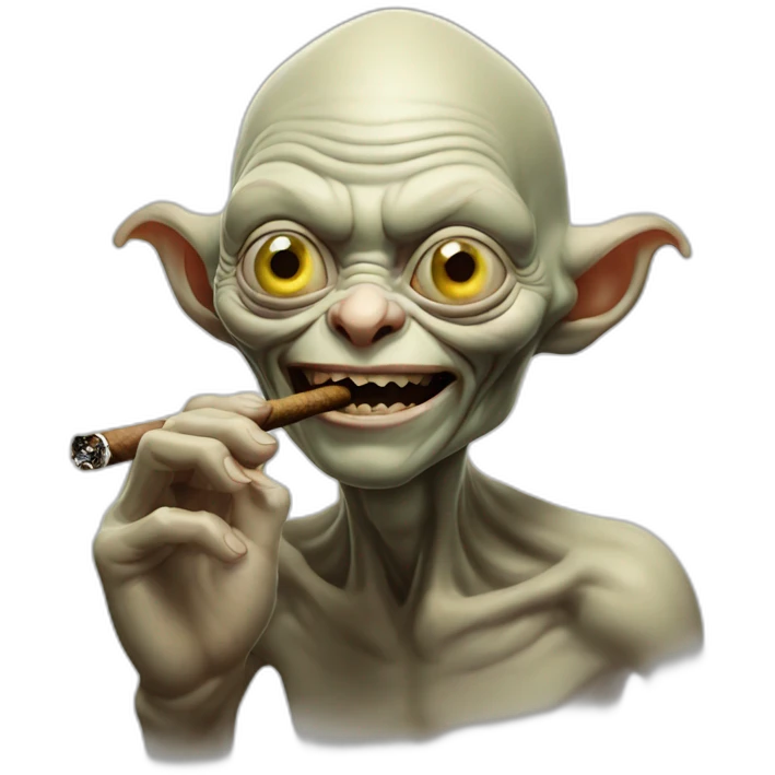 lord of the ring's gollum smoking a cigar smiling emoji