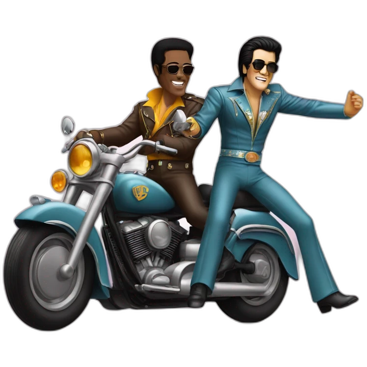 elvis presley and pele riding a mortocycle together emoji