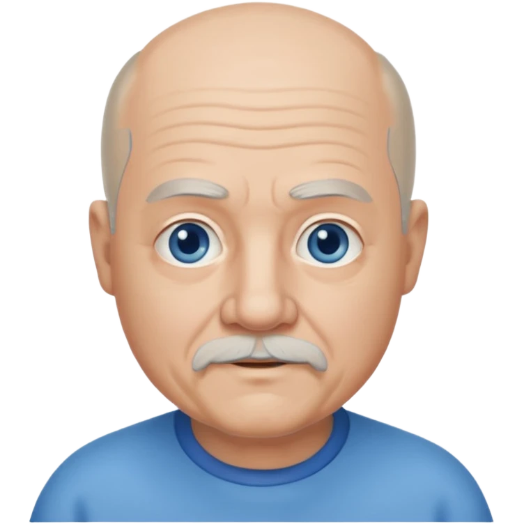 75, goatee, bald, grey side hair, chubby, blue eyes emoji