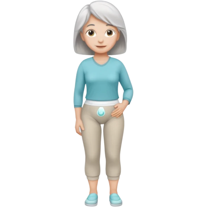 a Woman, mid 50 with light grey hair, wearing pampers (incontinence pants) emoji
