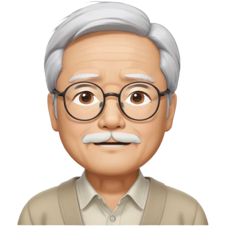 _cinematic-realistic-portrait-of-hayao-miyazaki,-depicted-with--large-rectangular-glasses,-his-happy-expression-rendered-in-lifelike-detail,-illuminated-with-soft,-realistic-lighting-that-emphasizes-his-creative-genius, his eyes shut   emoji