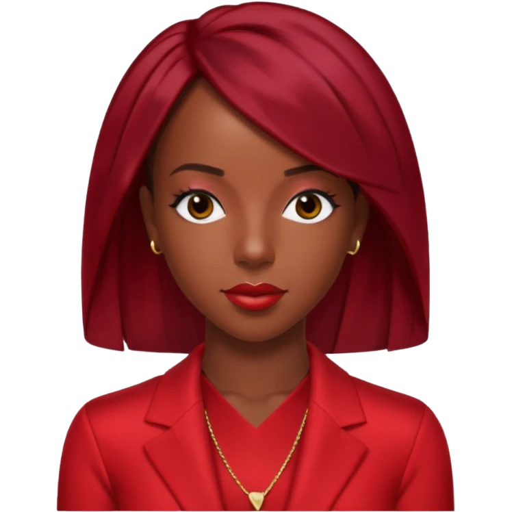 Kelly Rowland with dark red hair, red outfit emoji