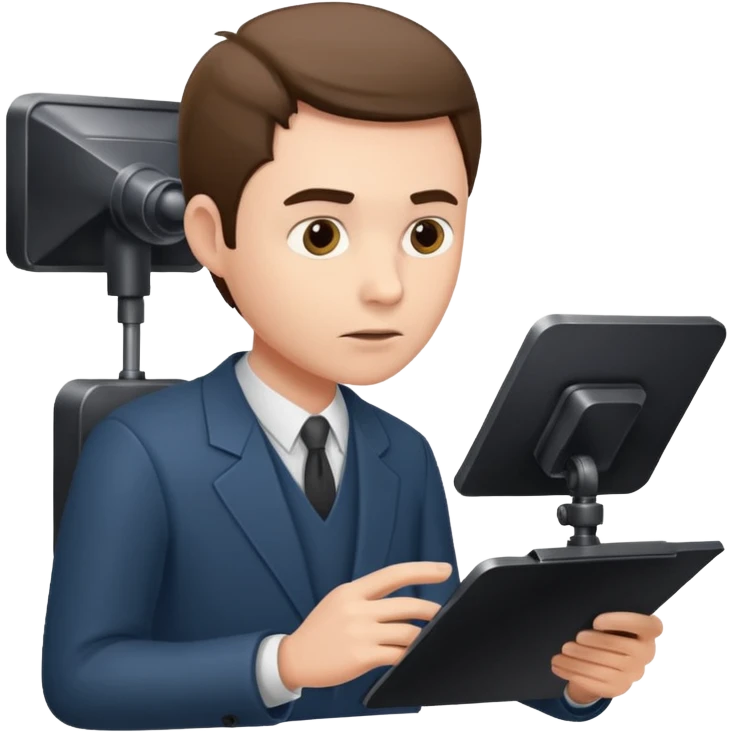 a man looks at the text from the prompter emoji