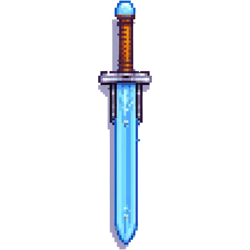 8-bit pixel art sword, blue blade, retro game look emoji