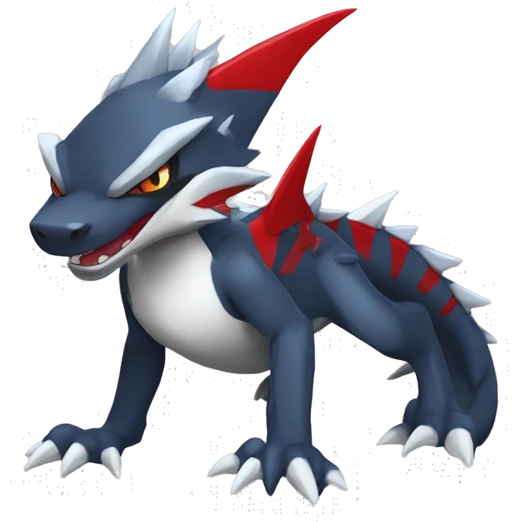 Black Cool Edgy Anthro Sharpedo-Sergal-Garchomp-Fakémon  with White and Red Edgy markings emoji