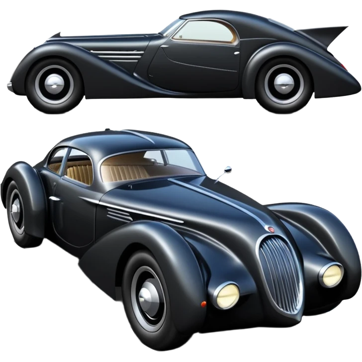  the animated series aerodynamic opulent dark knight futuristic concept Batmobile loosely based on 1936 cord 812 jaguar(flat long straight faceted mechanical body) finned stealthy street hot rod  emoji