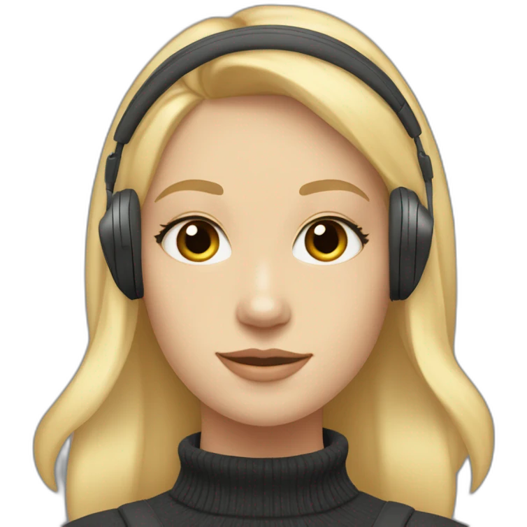 Straight blond haired girl with almond shaped eyes wearing noise cancelling headphones wearing a turtleneck  emoji