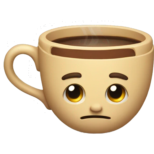 A cute emoji offering a cup of coffee or tea with a tired but determined expression. emoji