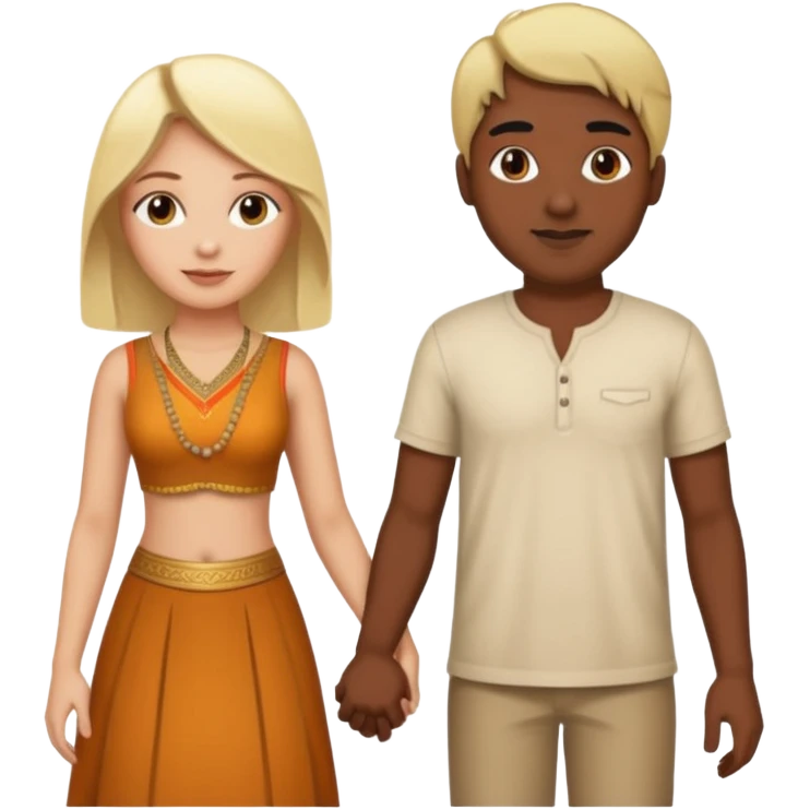 Indian man and blonde woman holding hands emoji