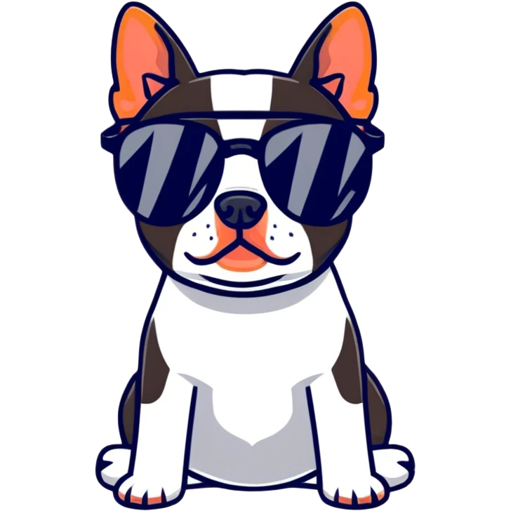 Dog Boston terrier with sun glasses emoji