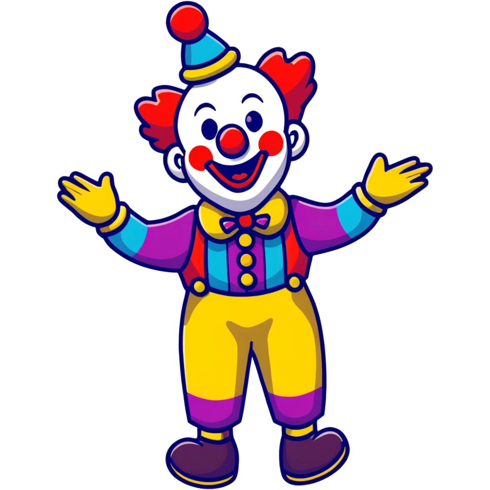 a clown with colorful makeup juggling emoji