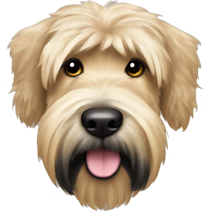 Wheaten terrier with fluffy long hair, black ears and black chin emoji