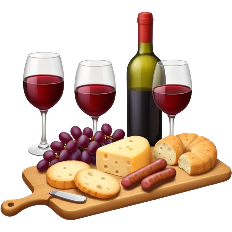 Cheese board with wine, red grapes, sausage and biscuit emoji