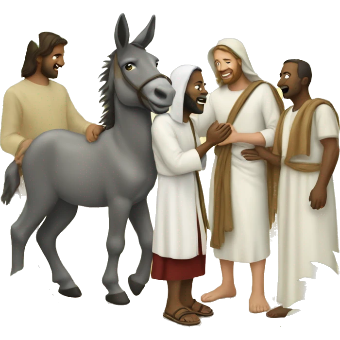 People greeting Jesus on a donkey with palm trees  emoji