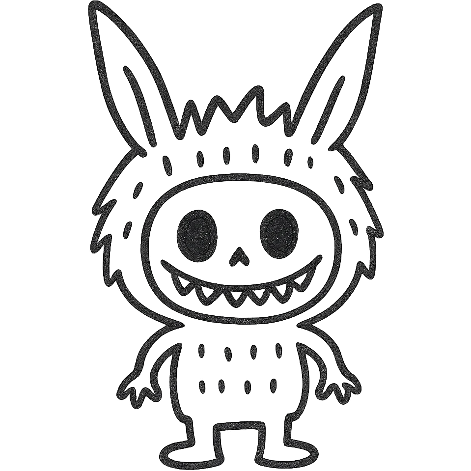 Labubu character as a simple black outlined icon, no fill, minimal details emoji