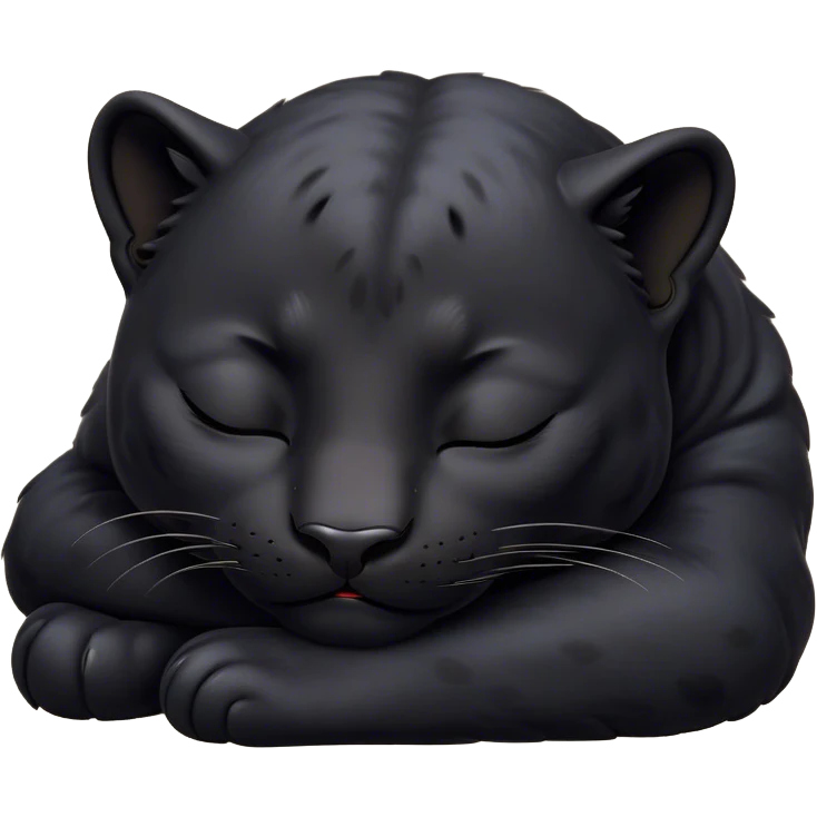 Meme-Worthy cute Sleeping Panther Portrait Emoji, Head resting peacefully with a contented smile, showcasing a luxuriously sleek form and eyes gently closed in serene slumber, Simplified yet comically adorable features, highly detailed, glowing with a soft, drowsy dark light, high shine, relaxed and utterly lovable, stylized with an air of playful laziness, bright and heartwarming, soft glowing outline, capturing the essence of a sleeping panther that feels destined to become the next viral icon of adorable rest! emoji