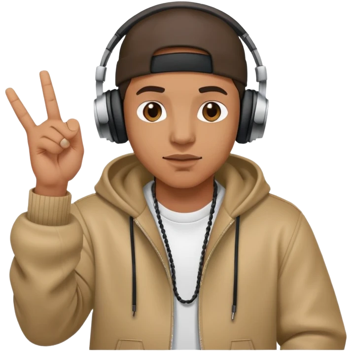 rapper with headphones making hand gestures emoji
