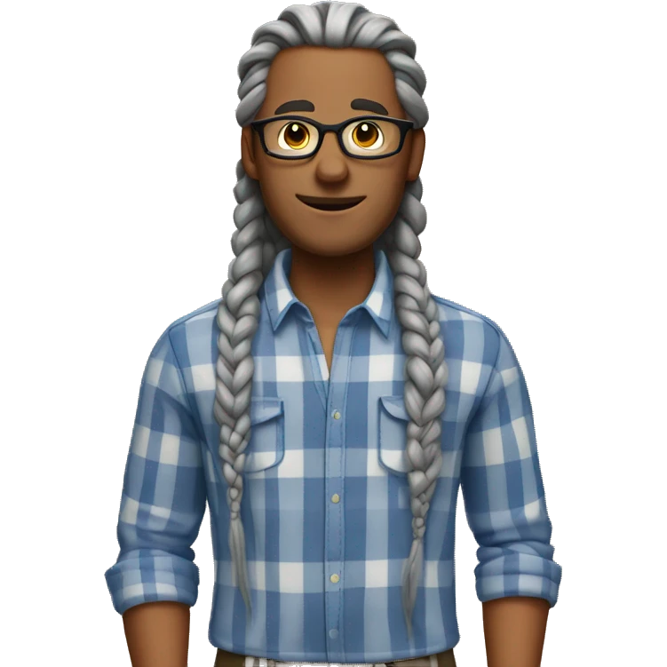 Tanned man with long gray braids with glasses and plaid shirt emoji