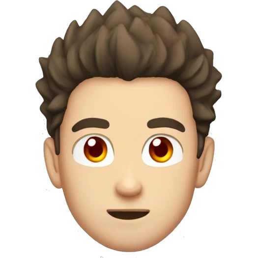 man with brown hair goku haircut and red eyes emoji