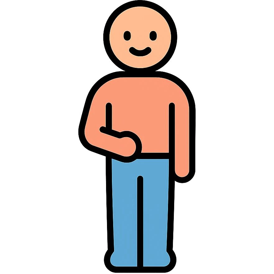 minimal gender-neutral human figure with rounded head and torso, standing upright, one hand gently on lower abdomen, soft pastel colors, friendly expression, clean vector look, no visible muscles, no background emoji