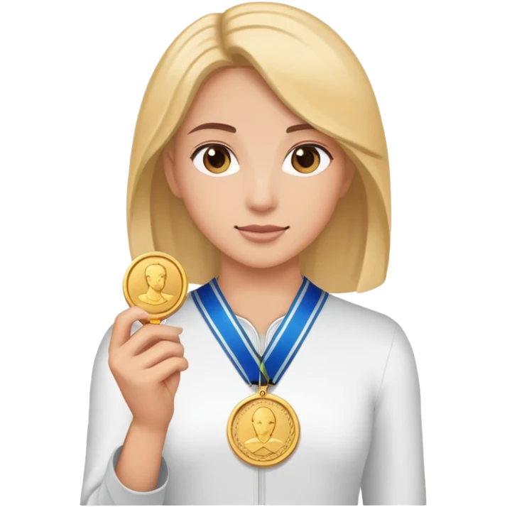 woman with a medal in her hand emoji