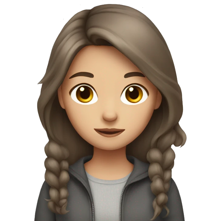 Girl with brown hair and grey cat emoji
