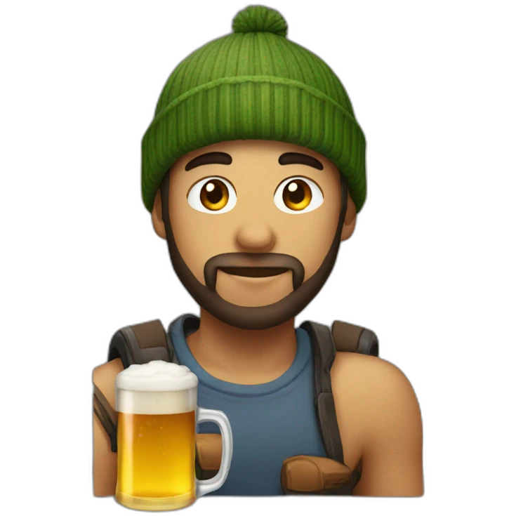 gamer with a beenie drinking beer emoji