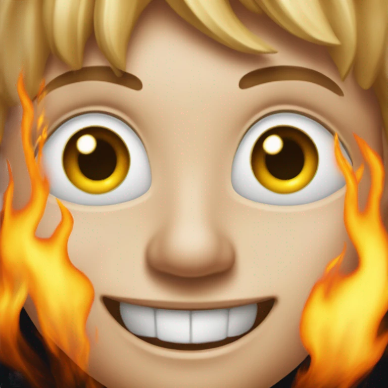 Un emoji qui sourit avec des flamme dasls yeux emoji