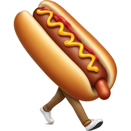A walking hot dog emoji