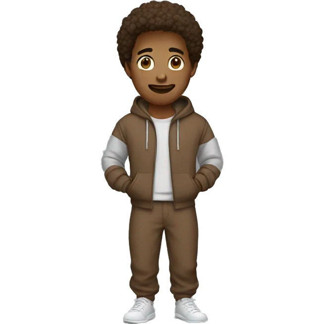 a man wearing brown sweatpants and with hoodies emoji