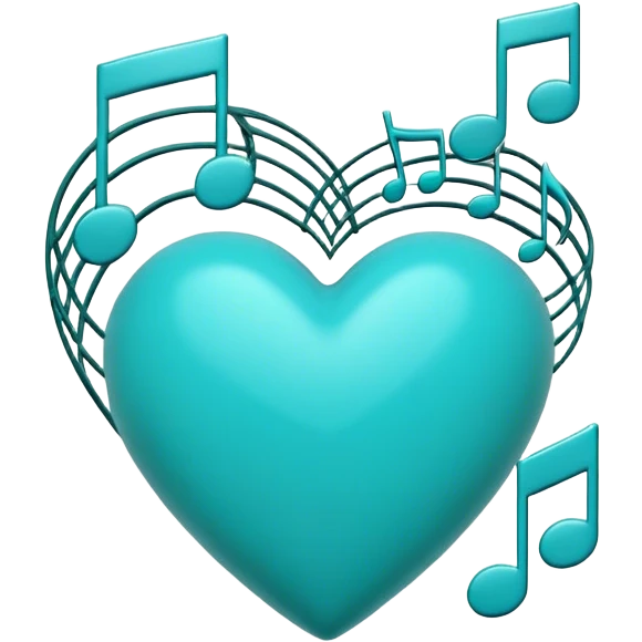 Turquoise heart and notes emoji
