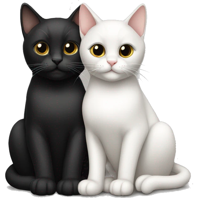 Two pet cats sitting together, one larger than the other. The biggest is all black. The smaller is tuxedo. emoji