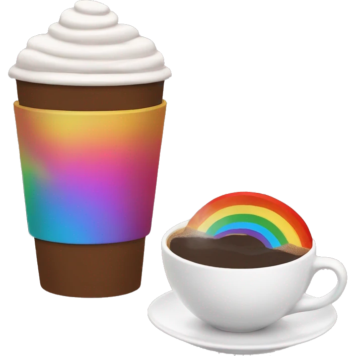 Rainbow coffee cup with hot coco and no face emoji