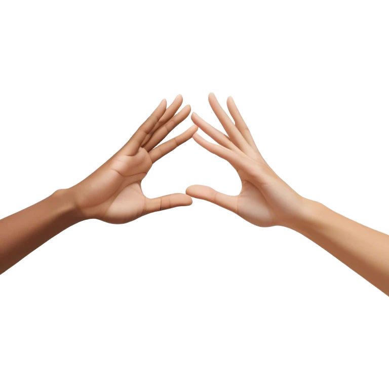 Two open hands coming together in mid-air, palms touching with a slight tilt towards each other. point of contact, there's a small burst of energy (💥✨) or motion lines, emphasizing the impact of the high five. The hands are slightly angled to create a dynamic, celebratory feel excitement, success emoji