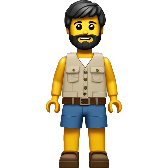 Lego builder in shorts with black short hair and a beard  emoji