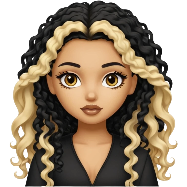 split dye leftside blonde rightside black long curly hair, pretty bratz Saudi baddie emoji