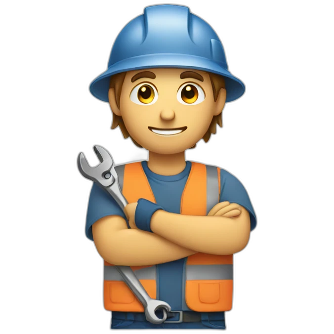 Worker man working with a wrench in his hand and in work clothes emoji