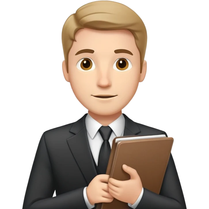 white journalist man suit and tie holding a notepad friendly expression emoji