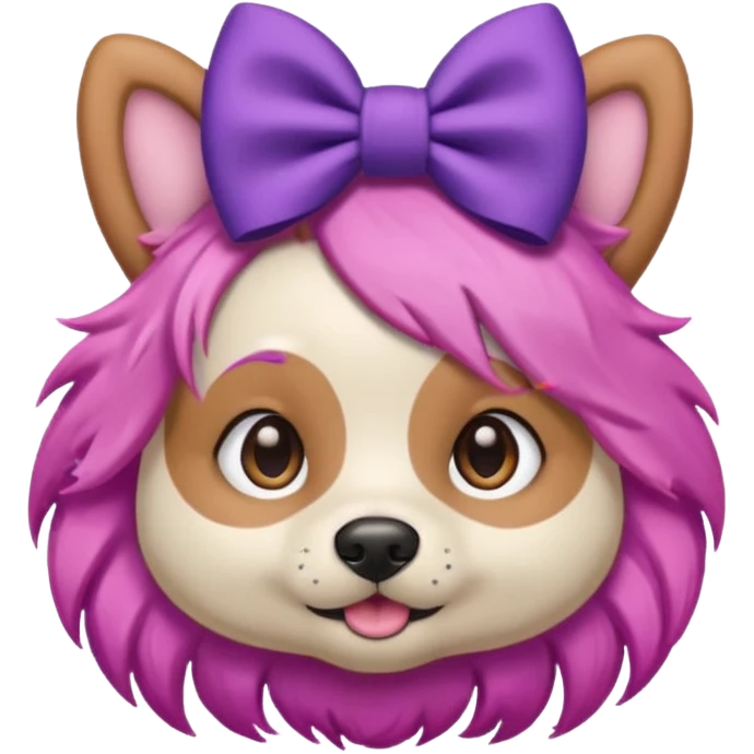 dog with pink hair and purple bow on head emoji