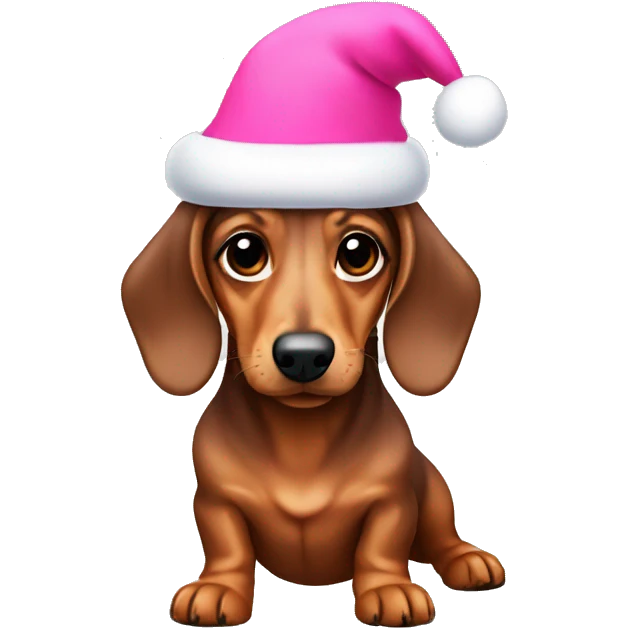Dachshund wearing a pink Santa hat emoji