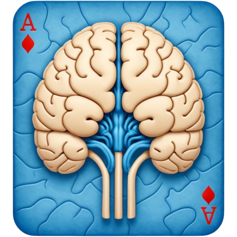 A highly minimalist, clean icon. The icon is a single playing card or tarot card, shown from the back side (face down). The card is oriented vertically (portrait). integrate a stylized, symmetrical human brain. Blue color emoji