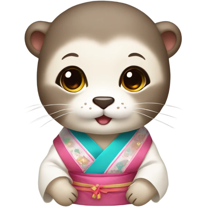a baby otter face wearing traditional korean hanbok emoji