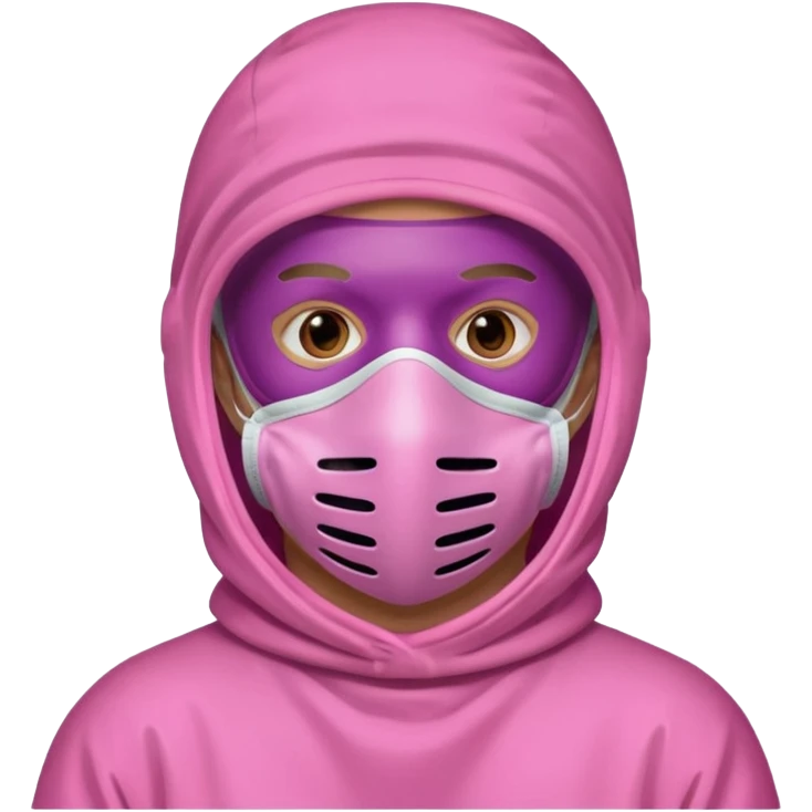 man in pink protection clothes with full-faced pink mask covered whole face emoji