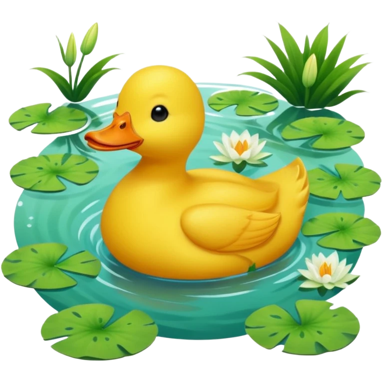 A yellow duck in a lake surrounded by nature
 emoji