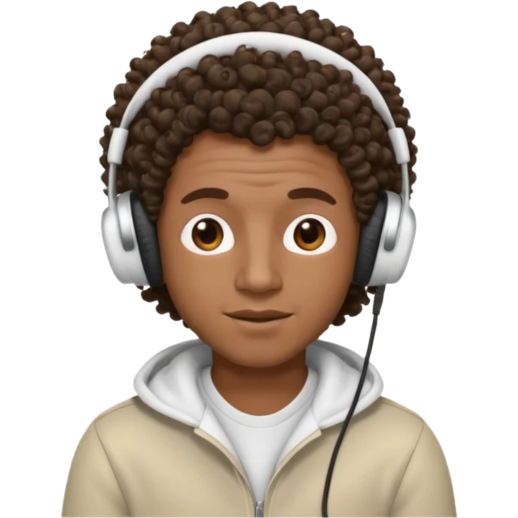 Black guy with curly hair listening to music with white headphones  emoji