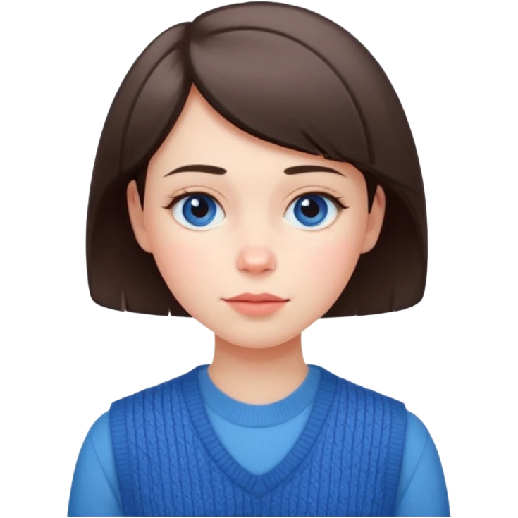 make a girl hair short and wear bunny skin pale ok and wear Sweater vests blue and make little bit a younger emoji