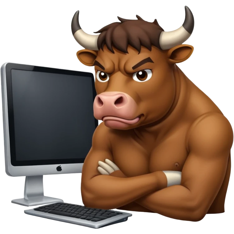 un toro seduto davanti al pc che impreca emoji