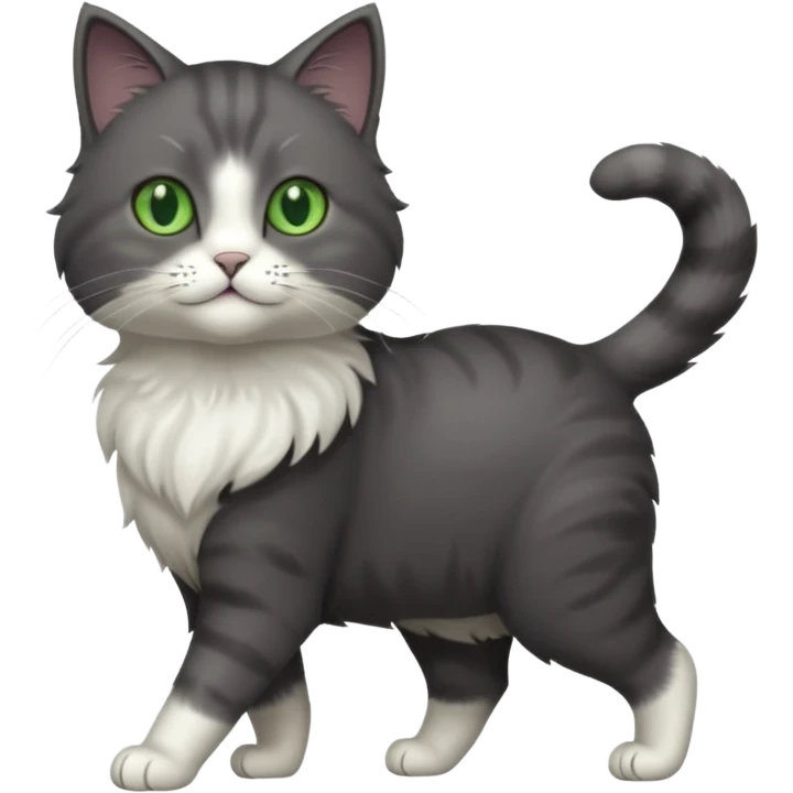 full body gorgeous solid dark grey cat with green eyes, white paws and white whiskers walking emoji